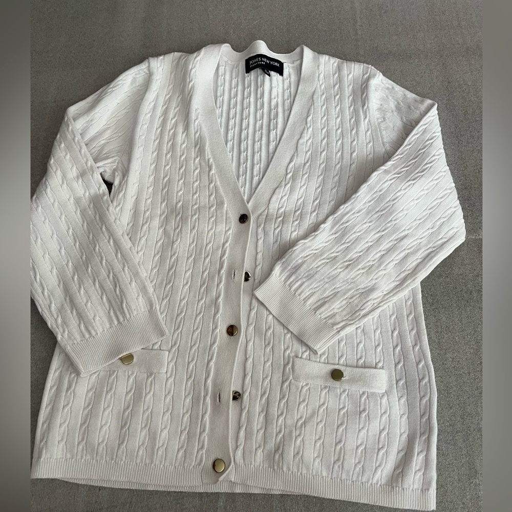 [S]Jones New York White Cable Knit Cotton Sweater EUC